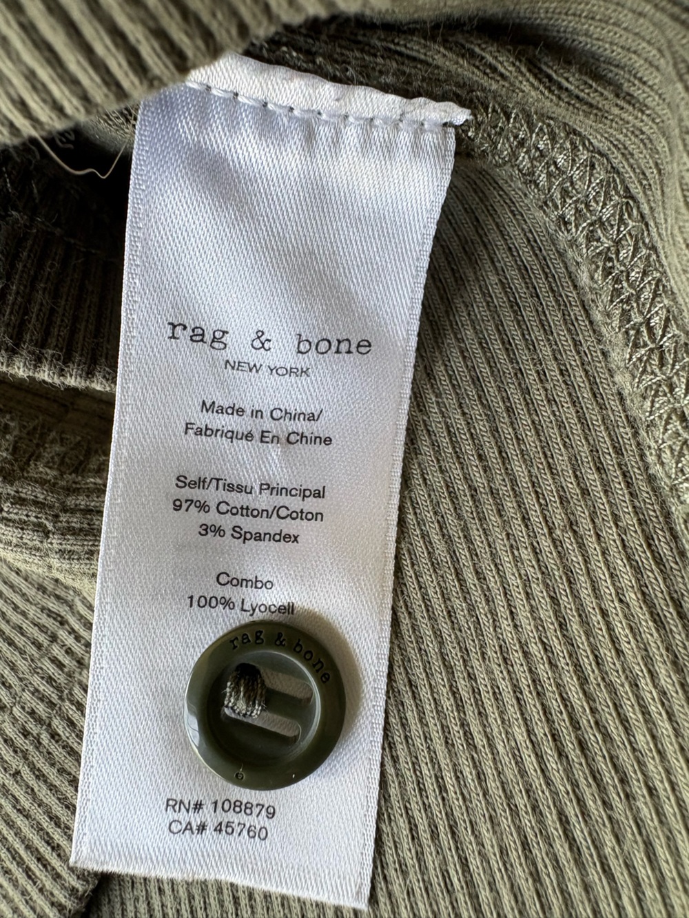 rag & bone Olive Long Sleeve Mallory Thermal Button-Front Knit Dress sz XS - Picture 6 of 9